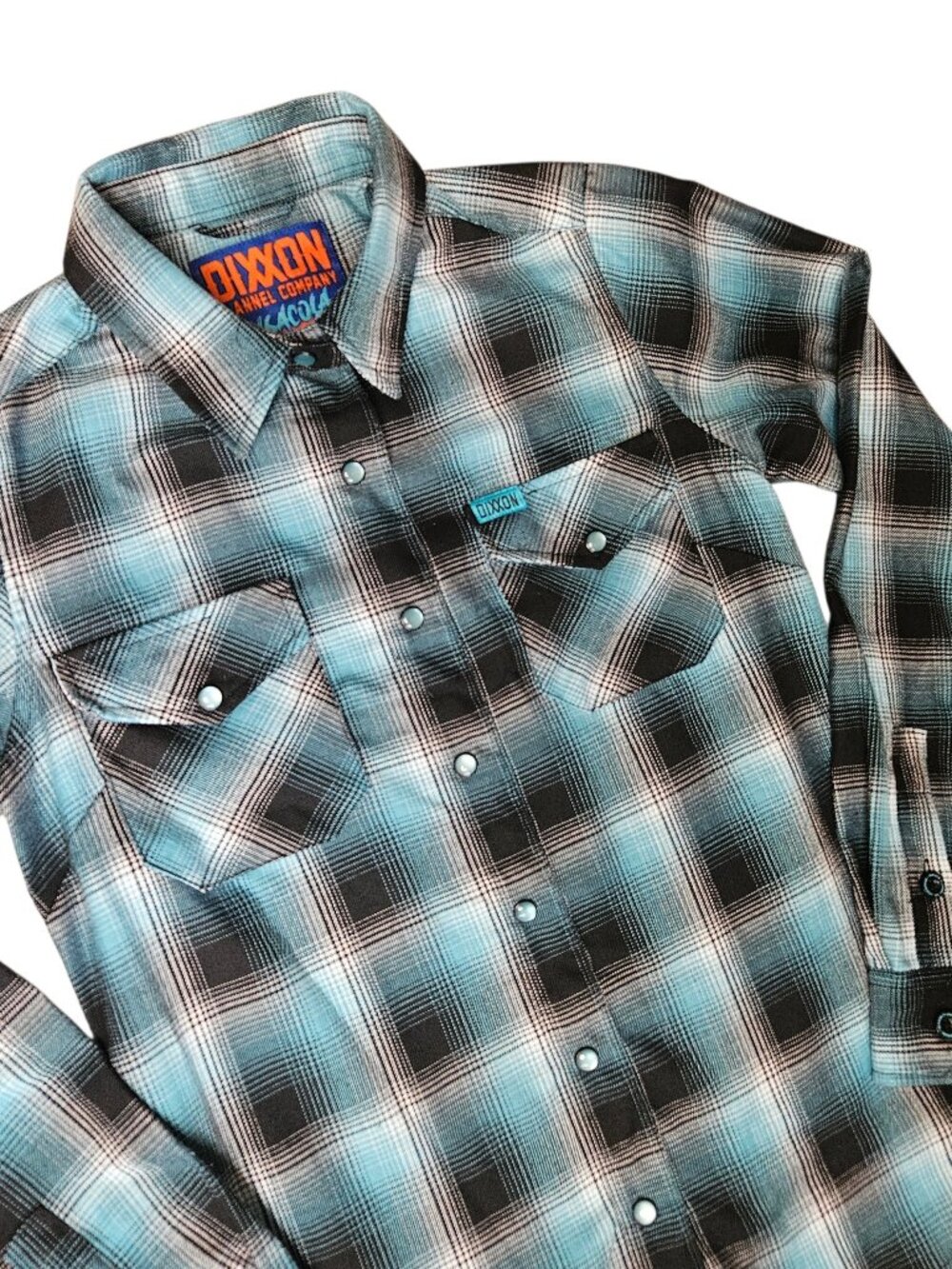 Dixxon Flannel Pensacola Women's S Plaid Teal Pearl Snap Shirt Western Casual